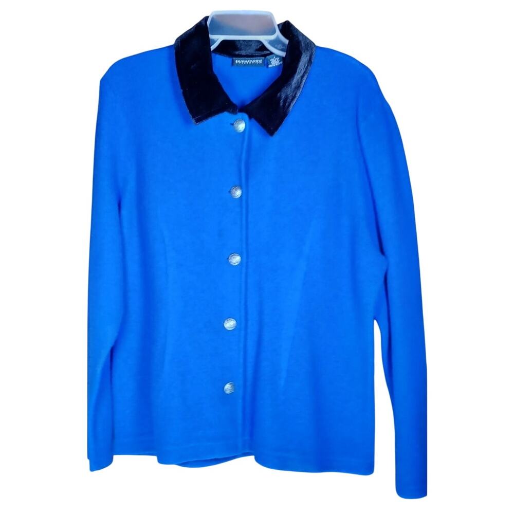 VTG 90s Bridgetown Collection Blue Wool Blazer Jacket with Black Collar Size L